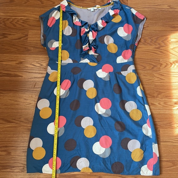 Boden Blue Polka Dot Silk Blend Short Sleeve Dress With Neck Ruffle Size U.S. 14 - Picture 7 of 11